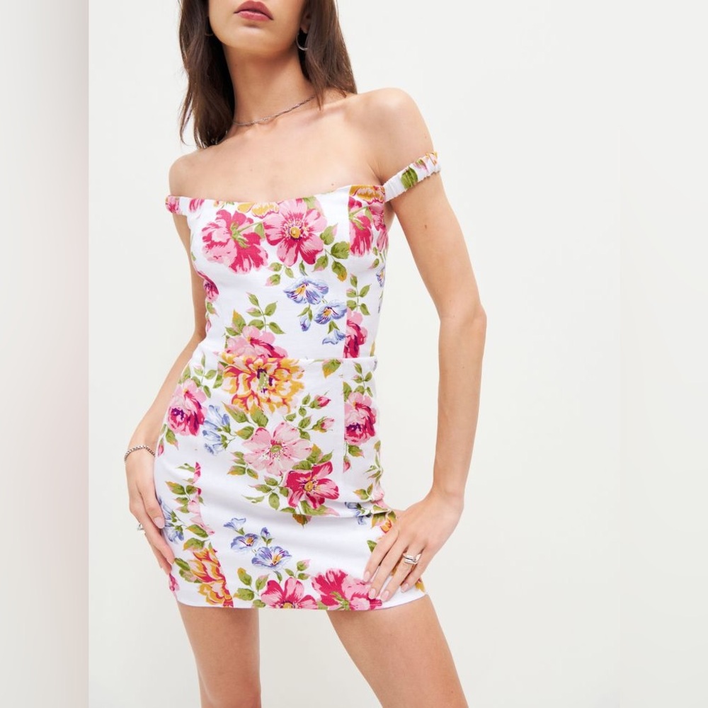 Reformation Sawyer Floral Linen Mini Dress